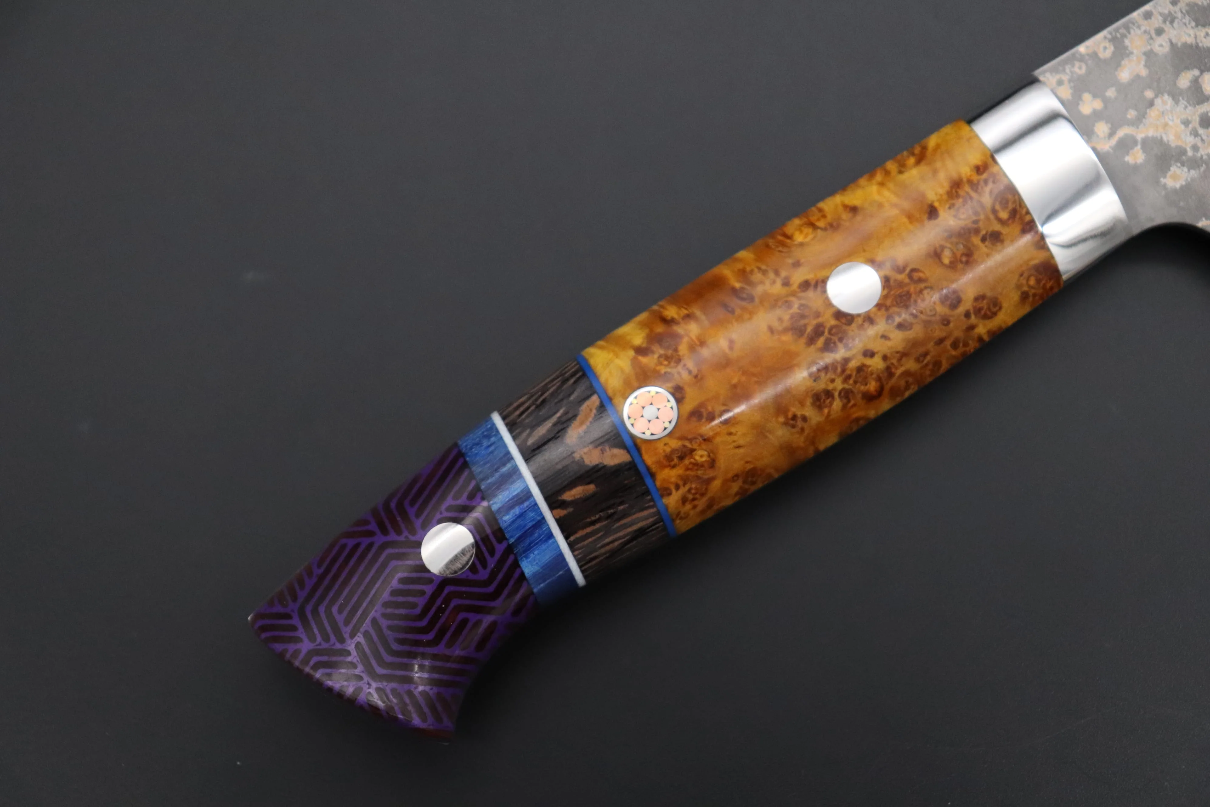 Takeshi Saji SUMMIT ― Limited Edition Custom Series  SMT-1163 VG-10W Multi-Colored Golden-Rainbow Damascus Gyuto 240mm (9.4 Inch) - Image 3