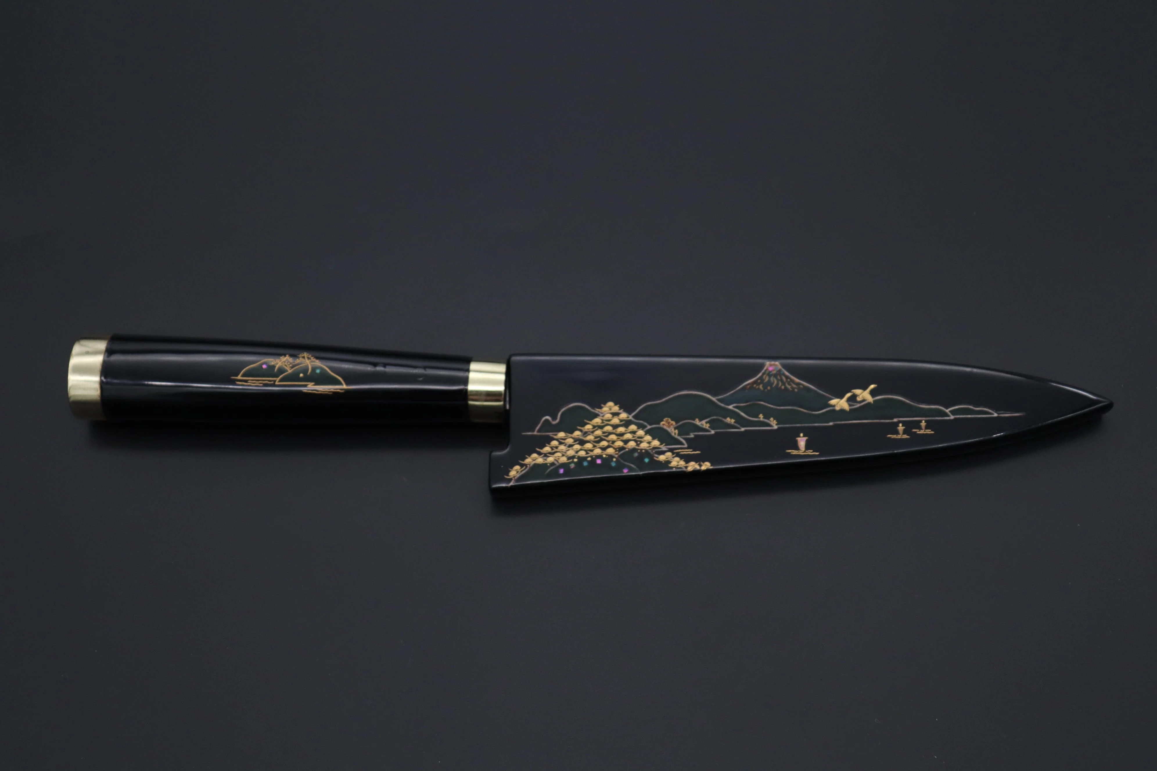 Takeshi Saji Urushi & Makie Series "Mt. Fuji Motif" R-2 Custom Diamon Damascus  STU-43 Petty 135mm (5.3') - Image 8