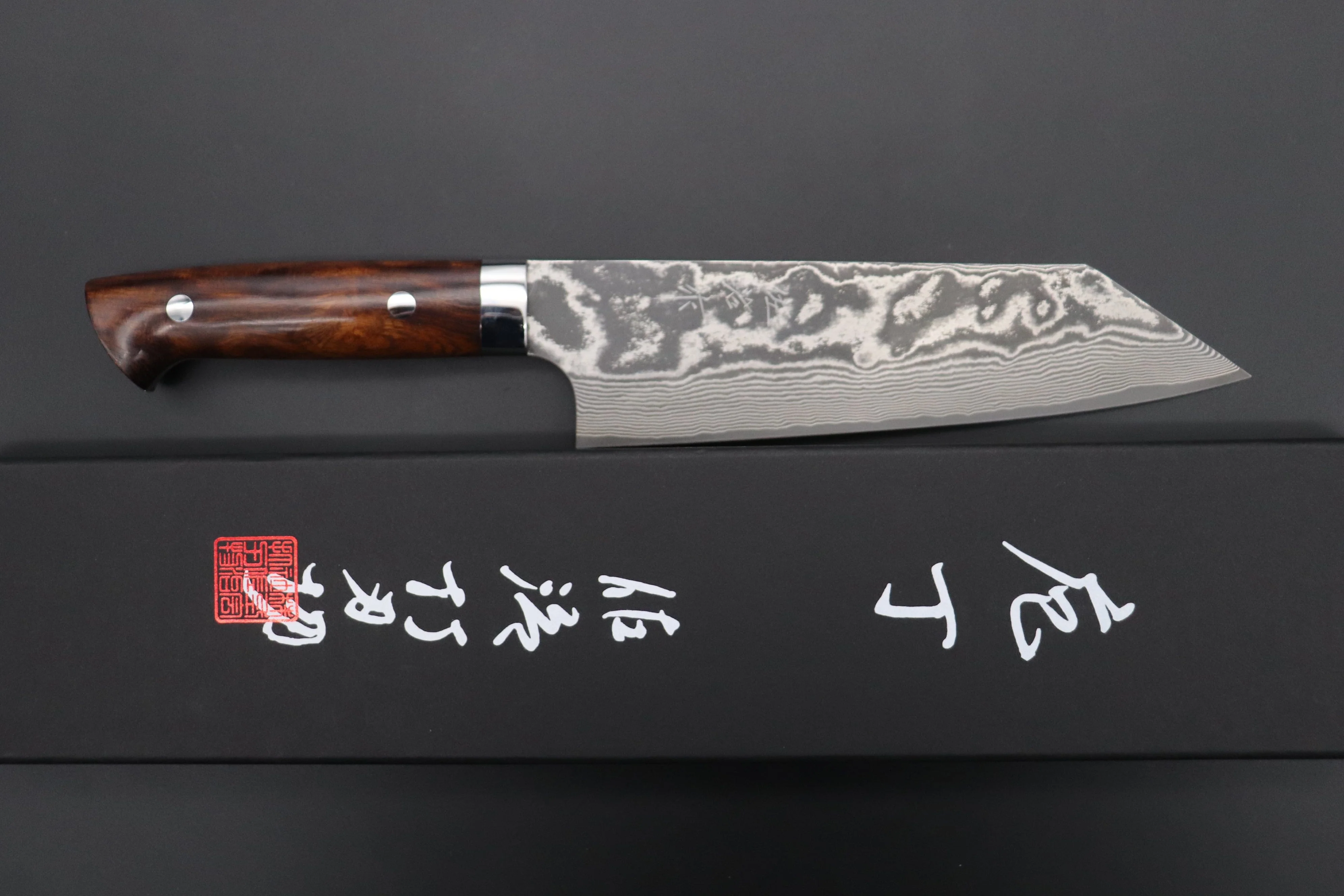 Takeshi Saji VG-10 Custom Damascus Wild Series Bunka 180mm (7 inch, Desert Ironwood Handle) - Image 8