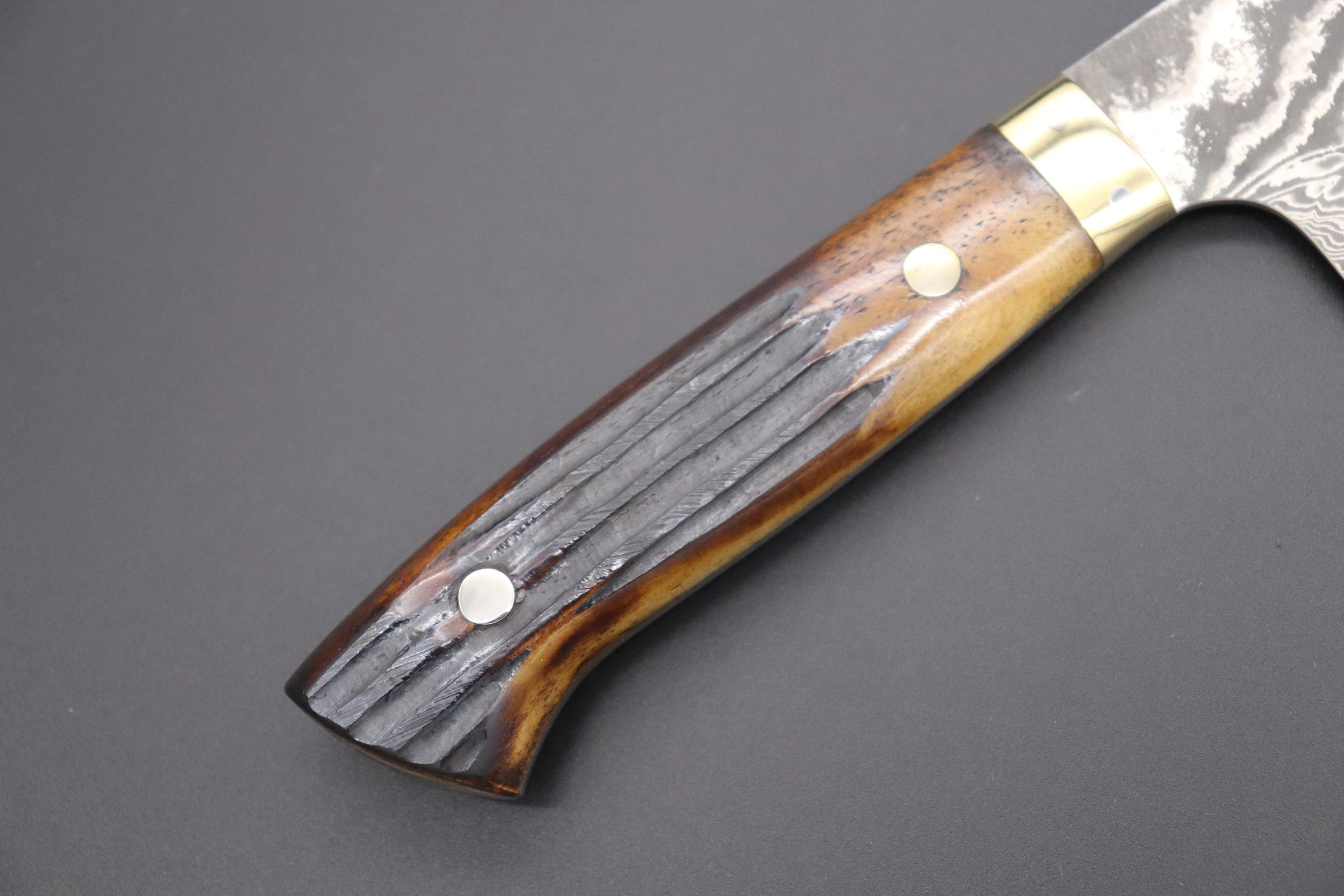 Takeshi Saji VG-10 Custom Damascus Wild Series Gyuto (180mm to 270mm, 4 sizes, Stag Bone Handle) - Image 3