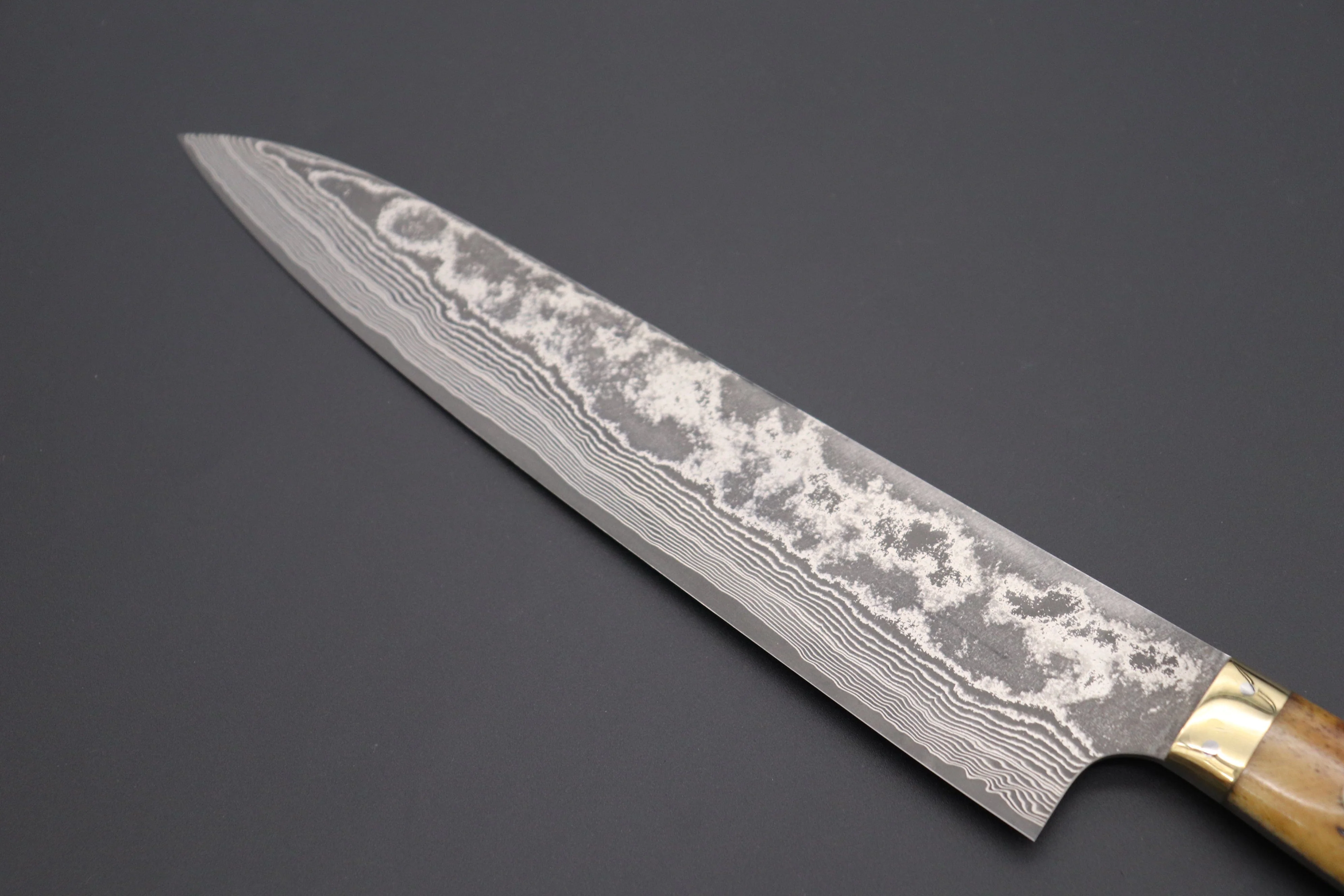 Takeshi Saji VG-10 Custom Damascus Wild Series Gyuto (180mm to 270mm, 4 sizes, Stag Bone Handle) - Image 6