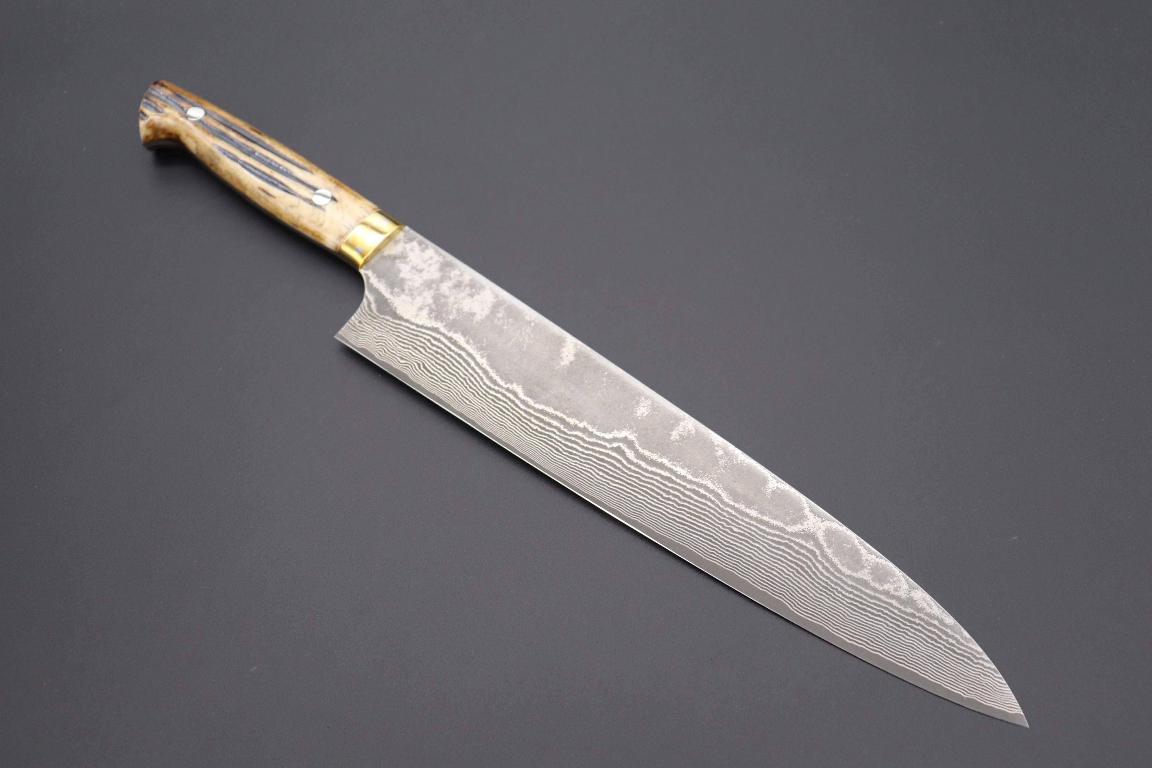 Takeshi Saji VG-10 Custom Damascus Wild Series Gyuto (180mm to 270mm, 4 sizes, Stag Bone Handle) - Image 9