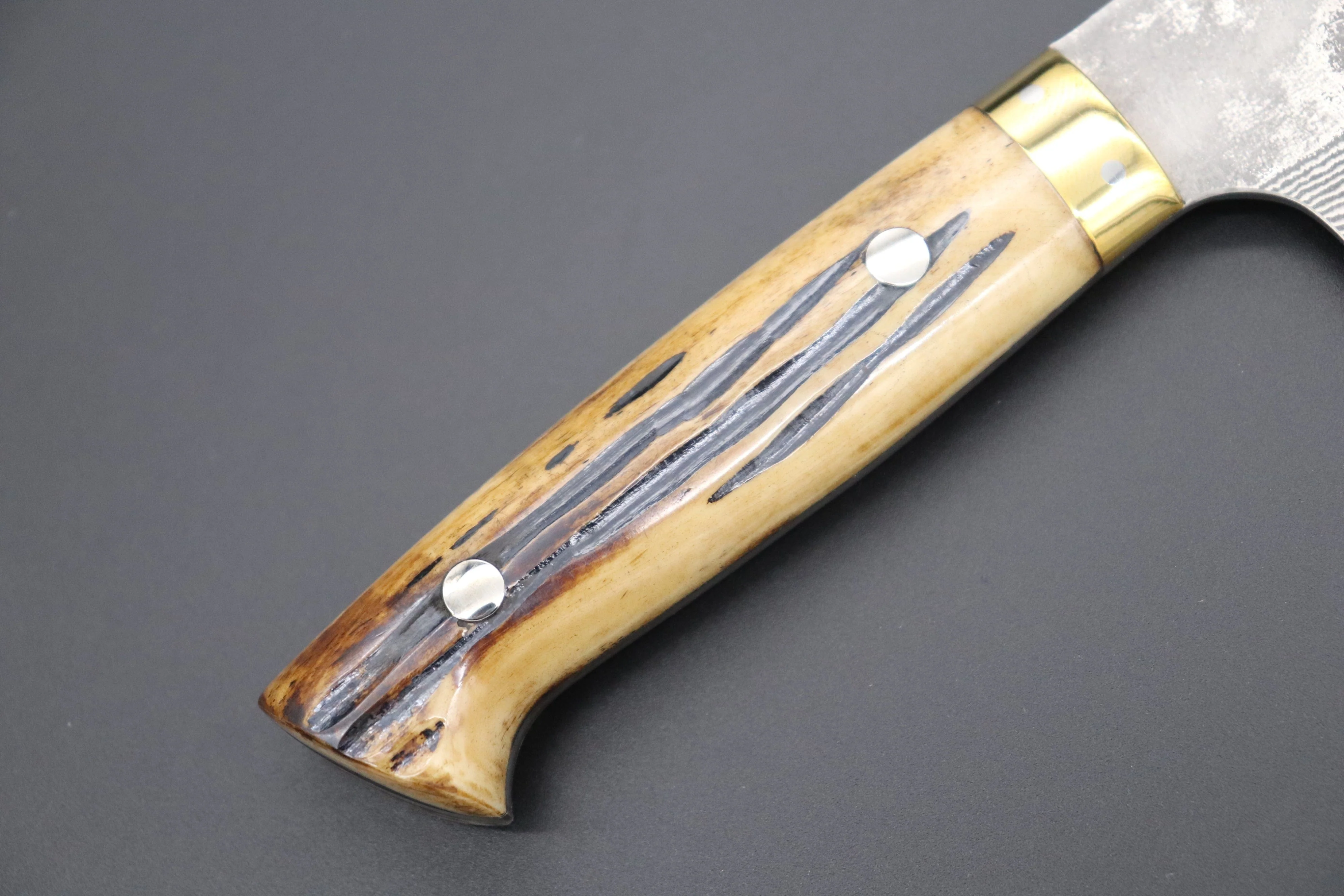 Takeshi Saji VG-10 Custom Damascus Wild Series Nakiri 165mm (6.4 inch, Stag Bone Handle) - Image 3
