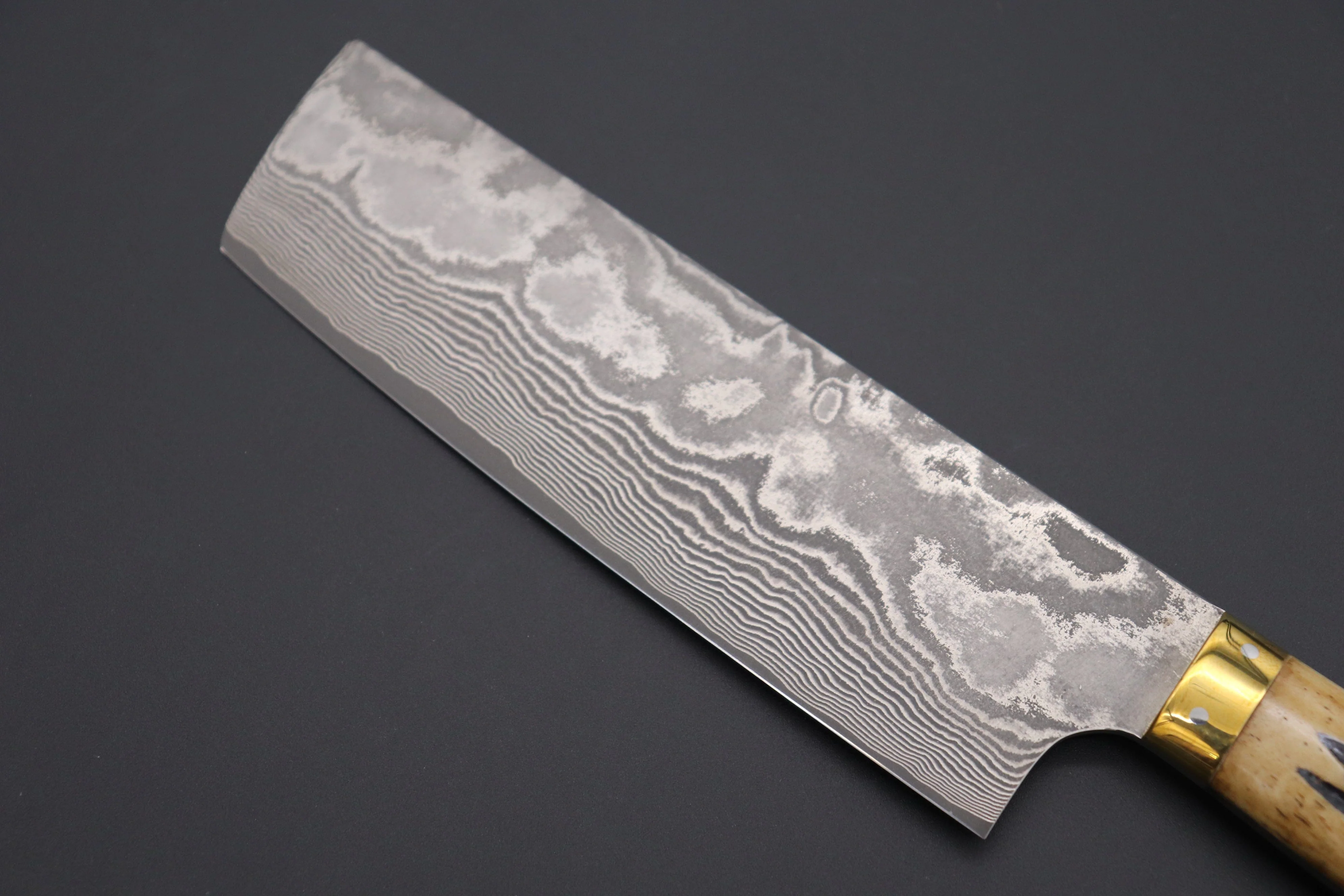 Takeshi Saji VG-10 Custom Damascus Wild Series Nakiri 165mm (6.4 inch, Stag Bone Handle) - Image 6