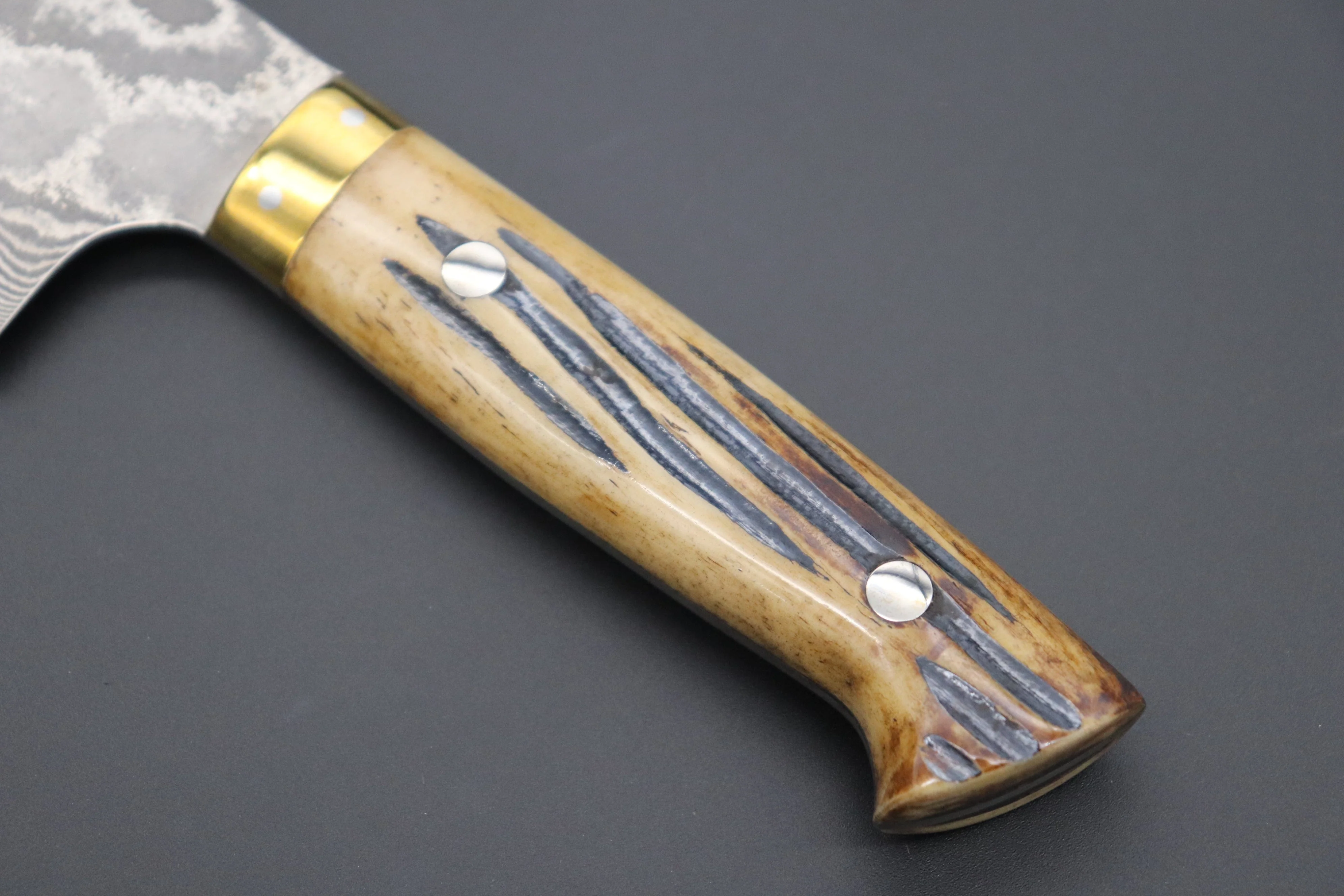 Takeshi Saji VG-10 Custom Damascus Wild Series Nakiri 165mm (6.4 inch, Stag Bone Handle) - Image 7