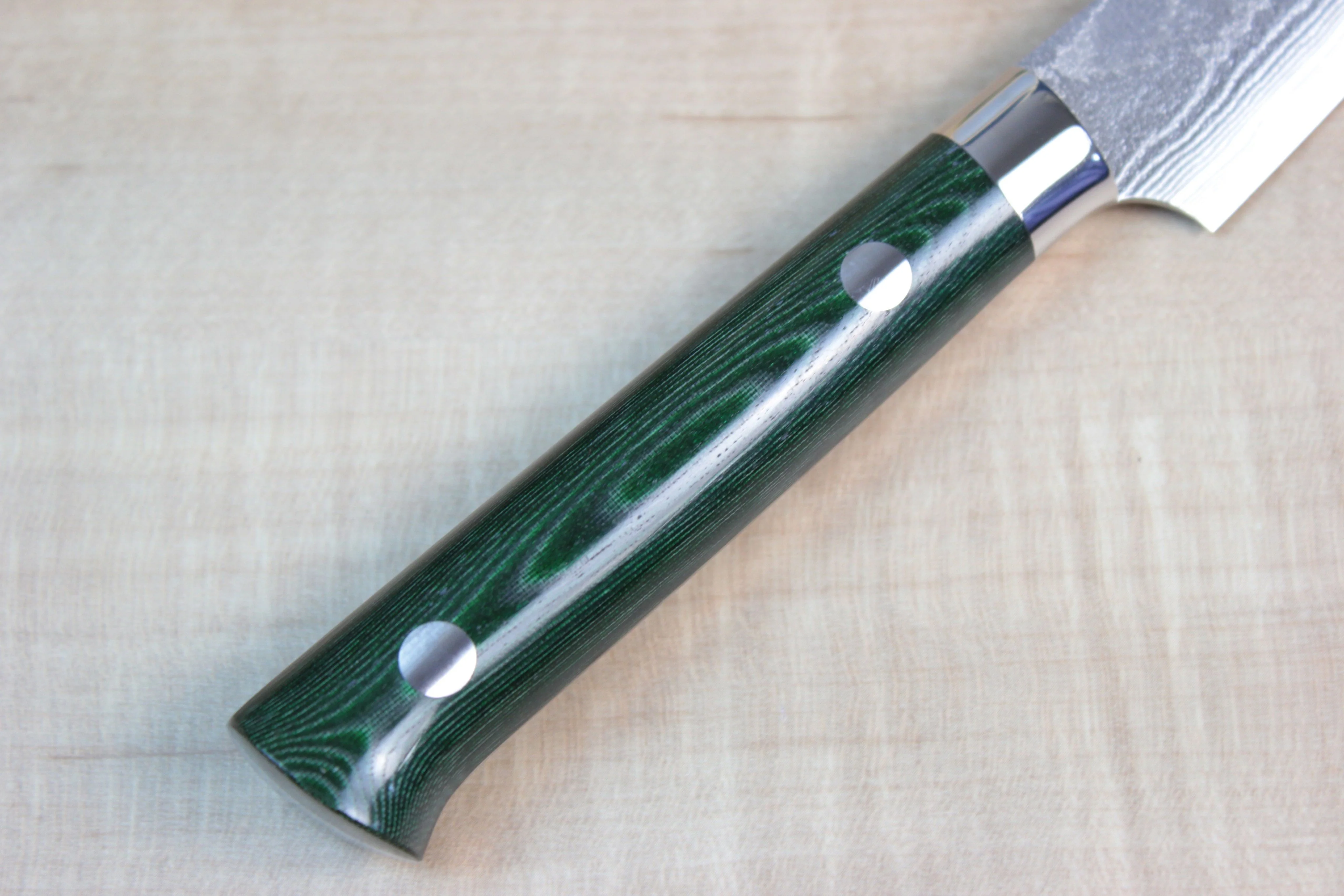 Takeshi Saji VG-10 Custom Damascus Wild Series Paring 90mm (3.5 inch, Green Linen Micarta Handle) - Image 3