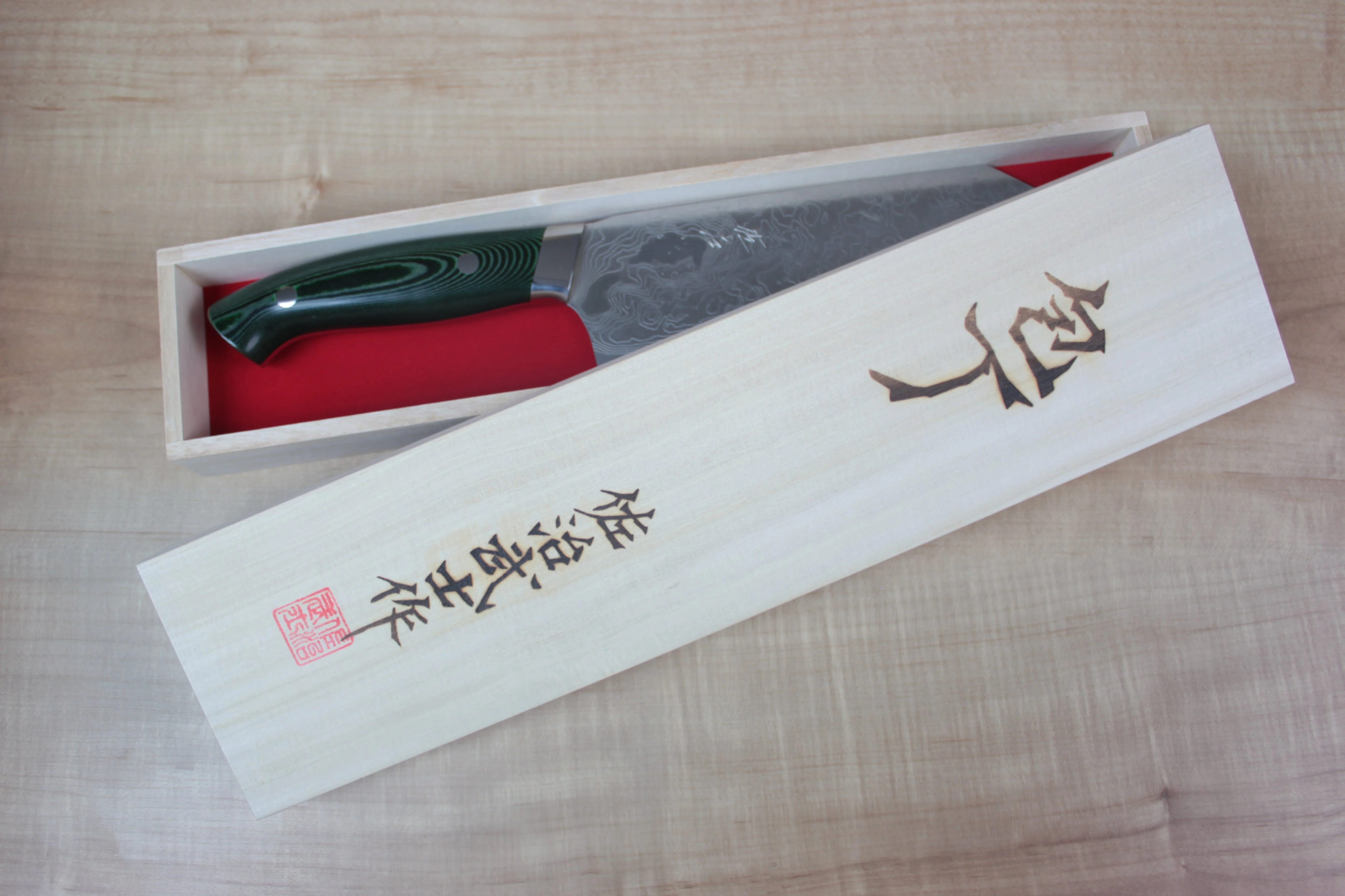 Takeshi Saji VG-10 Custom Damascus Wild Series Paring 90mm (3.5 inch, Green Linen Micarta Handle) - Image 4