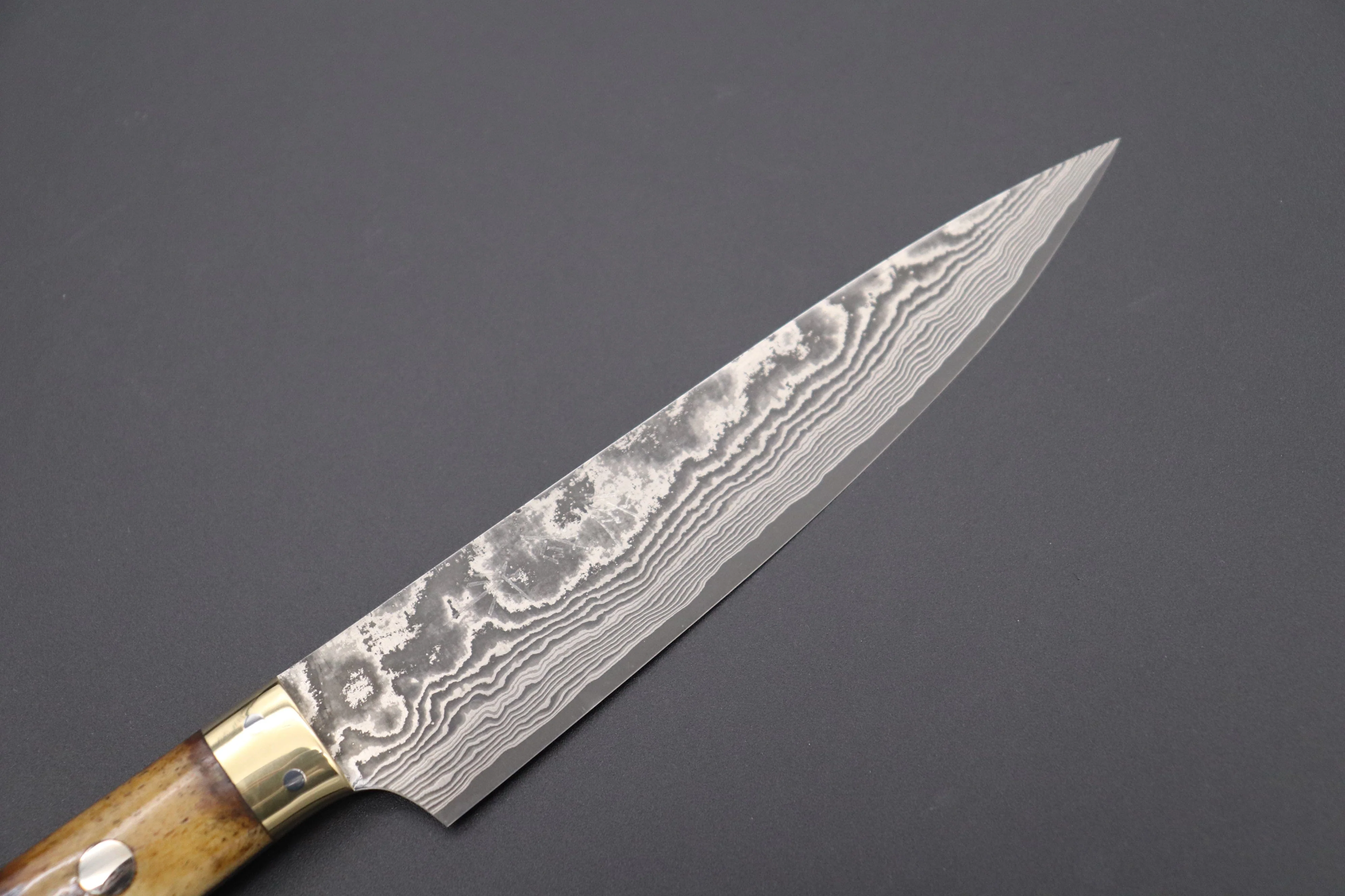 Takeshi Saji VG-10 Custom Damascus Wild Series Petty (135mm and 150mm, Stag Bone Handle) - Image 2
