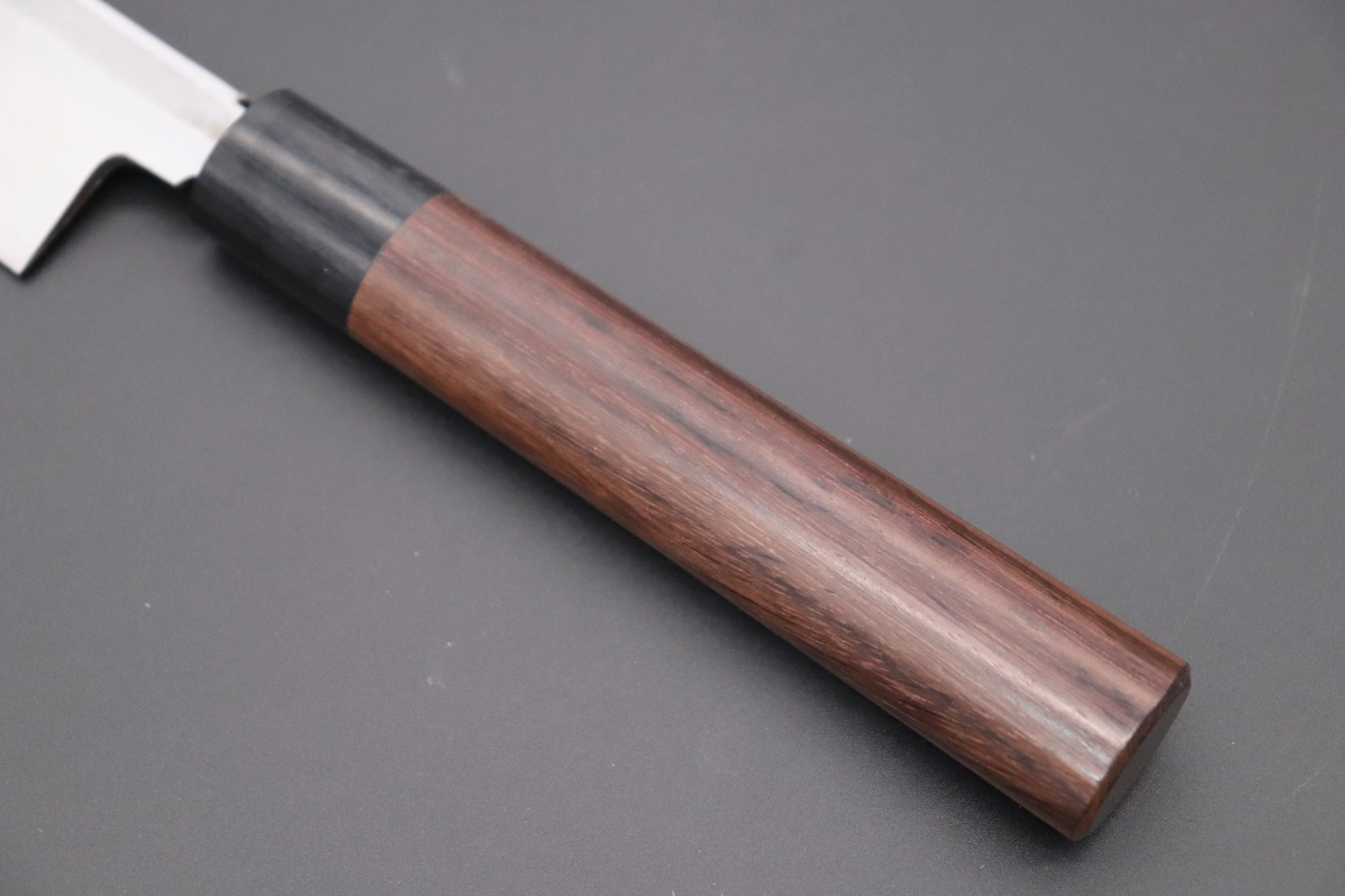 Fu-Rin-Ka-Zan Kurouchi White Steel No.2 Series Yanagiba (D Shaped Red-Sandal Wood Handle with Black Pakka Wood Ferrules, 240mm to 300mm, 3 sizes) - Image 7